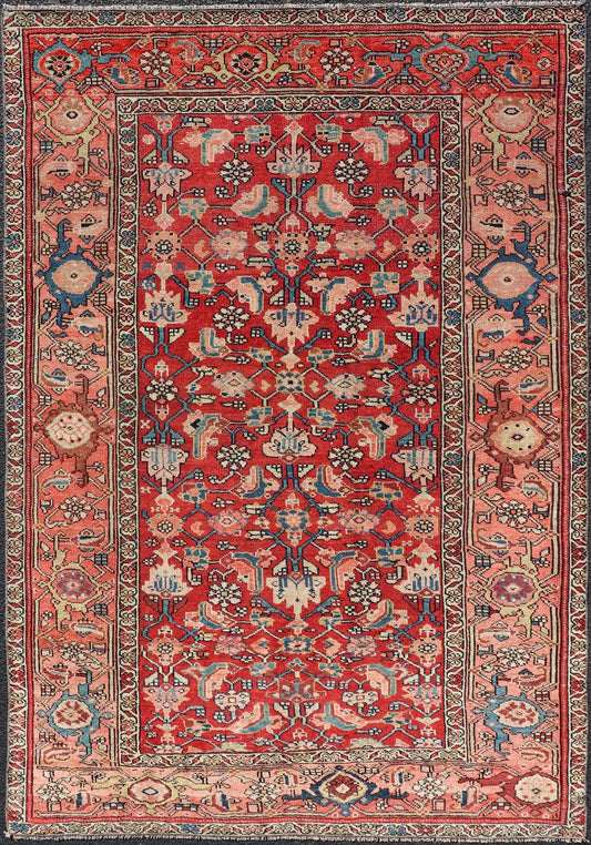 Persian Antique Malayer Rug with Colorful Geometric All - Over Design in Reds. Keivan Woven Arts / rug EMB - 22127 - 15023, country of origin / type: Iran / Malayer, circa 1920. Measures: 4'2 x 6'2 This antique Persian Malayer rug (circa early 20th ce... - Keivan Woven ArtsEMB - 22127 - 15023 - 20379Rug