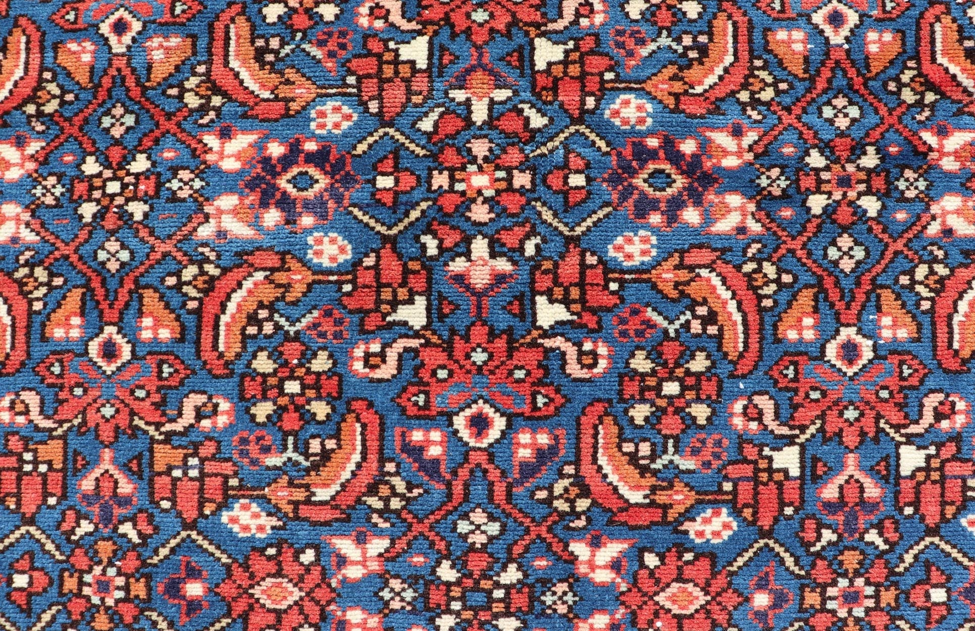 Antique Persian Malayer Rug with a Blue Field and Stylized Tribal Design. Keivan Woven Arts / rug / EMB - 22133 - 15014, country of origin / type: Iran / Malayer, circa 1920. Measures: 2'9 x 4'2 This antique Persian Malayer rug (circa early... - Keivan Woven ArtsEMB - 22133 - 15041 - 20481Rug