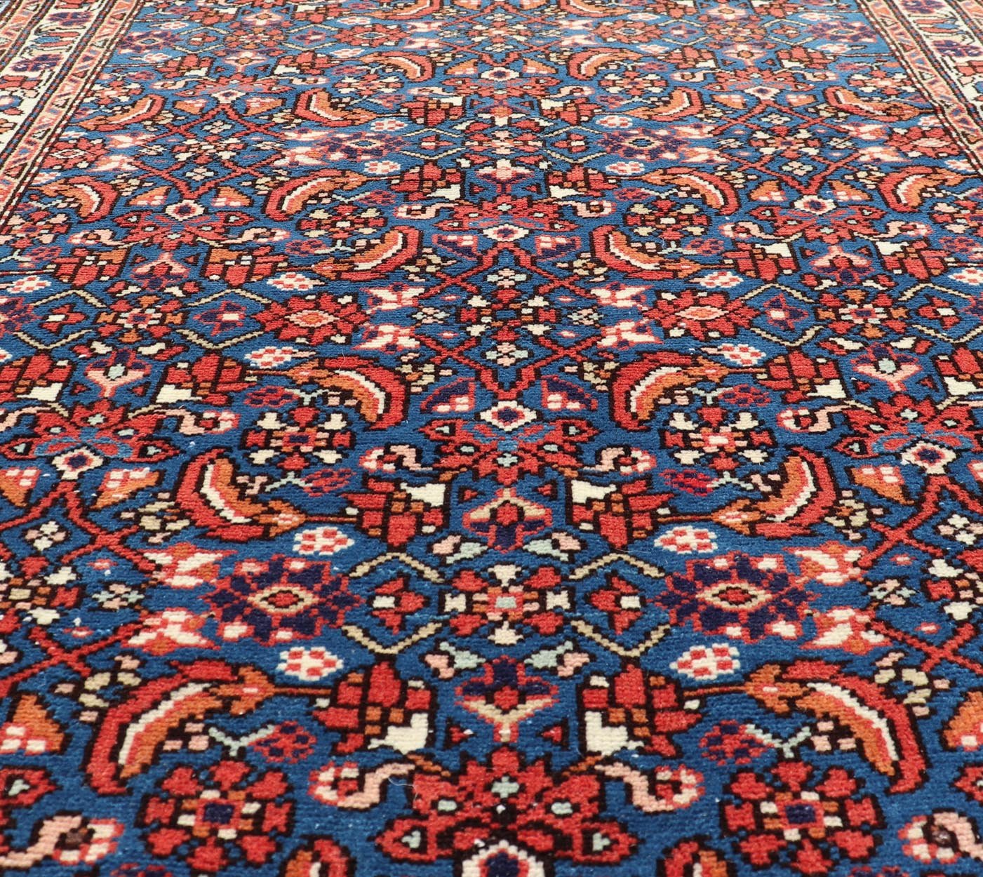 Antique Persian Malayer Rug with a Blue Field and Stylized Tribal Design. Keivan Woven Arts / rug / EMB - 22133 - 15014, country of origin / type: Iran / Malayer, circa 1920. Measures: 2'9 x 4'2 This antique Persian Malayer rug (circa early... - Keivan Woven ArtsEMB - 22133 - 15041 - 20481Rug