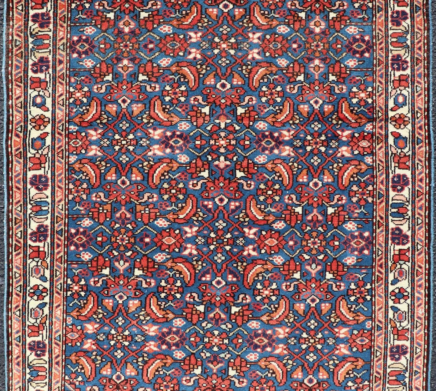 Antique Persian Malayer Rug with a Blue Field and Stylized Tribal Design. Keivan Woven Arts / rug / EMB - 22133 - 15014, country of origin / type: Iran / Malayer, circa 1920. Measures: 2'9 x 4'2 This antique Persian Malayer rug (circa early... - Keivan Woven ArtsEMB - 22133 - 15041 - 20481Rug