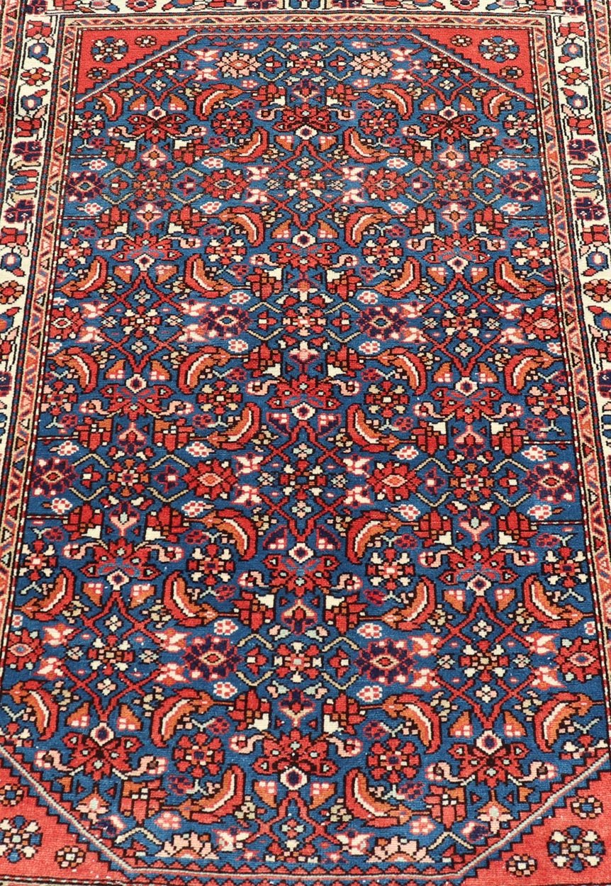 Antique Persian Malayer Rug with a Blue Field and Stylized Tribal Design. Keivan Woven Arts / rug / EMB - 22133 - 15014, country of origin / type: Iran / Malayer, circa 1920. Measures: 2'9 x 4'2 This antique Persian Malayer rug (circa early... - Keivan Woven ArtsEMB - 22133 - 15041 - 20481Rug