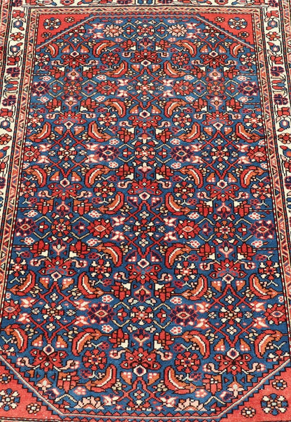 Antique Persian Malayer Rug with a Blue Field and Stylized Tribal Design. Keivan Woven Arts / rug / EMB - 22133 - 15014, country of origin / type: Iran / Malayer, circa 1920. Measures: 2'9 x 4'2 This antique Persian Malayer rug (circa early... - Keivan Woven ArtsEMB - 22133 - 15041 - 20481Rug