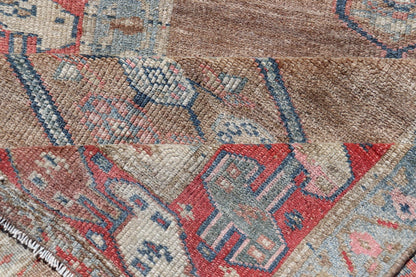 Antique Sarab Runner with Sub - Geometric Medallion Design in Red, Blue & Brown. Antique Sarab Runner, rug EMB - 22134 - 15040; Keivan Woven Arts, country of origin / type: Persian / Sarab, circa 1910. Measures: 3'4 x 13'2 This antique hand - knotted... - Keivan Woven ArtsEMB - 22134 - 15040 - 20475Rug