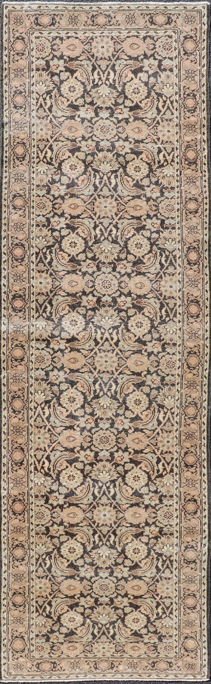 Measures: 2'8 x 9'4 Antique Persian Tabriz Runner with Ornate Floral Design in Earthy Tones. Keivan Woven Arts / EMB - 22135 - 15027, country of origin / type: Iran / Tabriz, circa 1920. This Persian runner with a sophisticated, all - over design ... - Keivan Woven ArtsEMB - 22135 - 15027 - 20403Rug
