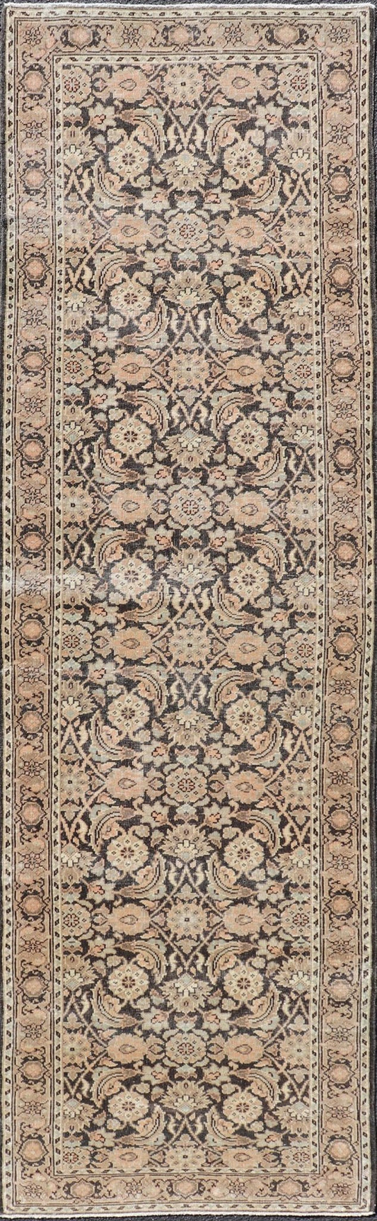 Measures: 2'8 x 9'4 Antique Persian Tabriz Runner with Ornate Floral Design in Earthy Tones. Keivan Woven Arts / EMB - 22135 - 15027, country of origin / type: Iran / Tabriz, circa 1920. This Persian runner with a sophisticated, all - over design ... - Keivan Woven ArtsEMB - 22135 - 15027 - 20403Rug