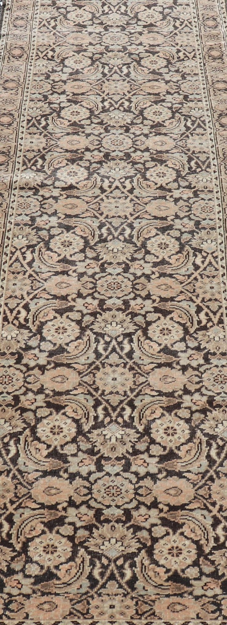 Measures: 2'8 x 9'4 Antique Persian Tabriz Runner with Ornate Floral Design in Earthy Tones. Keivan Woven Arts / EMB - 22135 - 15027, country of origin / type: Iran / Tabriz, circa 1920. This Persian runner with a sophisticated, all - over design ... - Keivan Woven ArtsEMB - 22135 - 15027 - 20403Rug