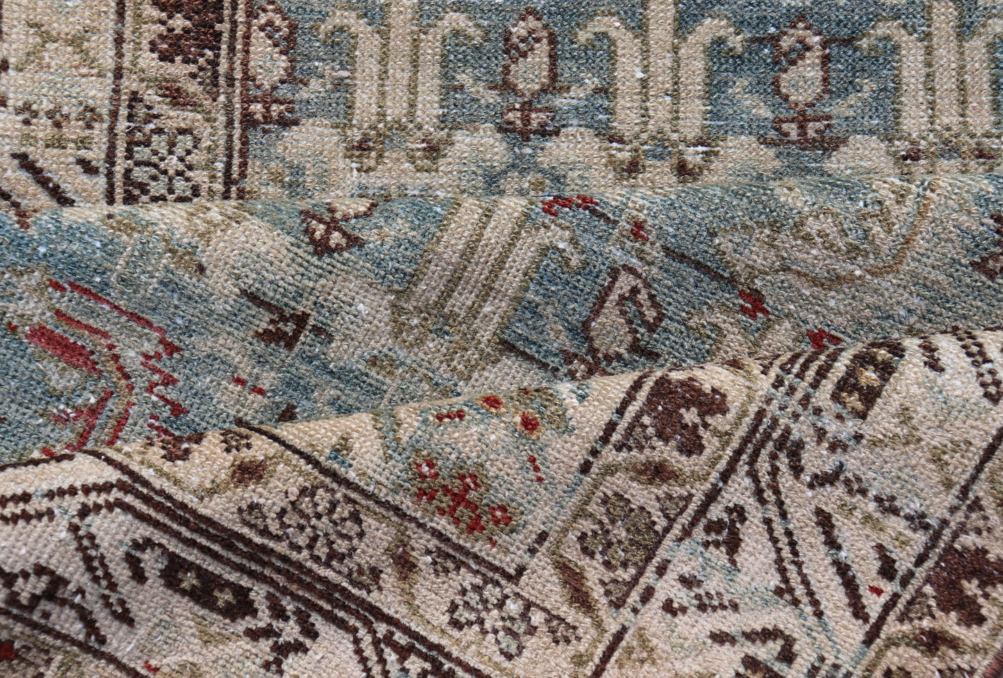 Long Antique Persian Hamedan Runner with Sub - Geometric Design With Red & Blue's. rug EMB - 22136 - 15026, Keivan Woven Arts / country of origin / type: Iran / Hamedan, circa 1910 Measures: 3'4 x 16'9 This beautiful antique Hamedan runner fr... - Keivan Woven ArtsEMB - 22136 - 15026 - 20397Rug