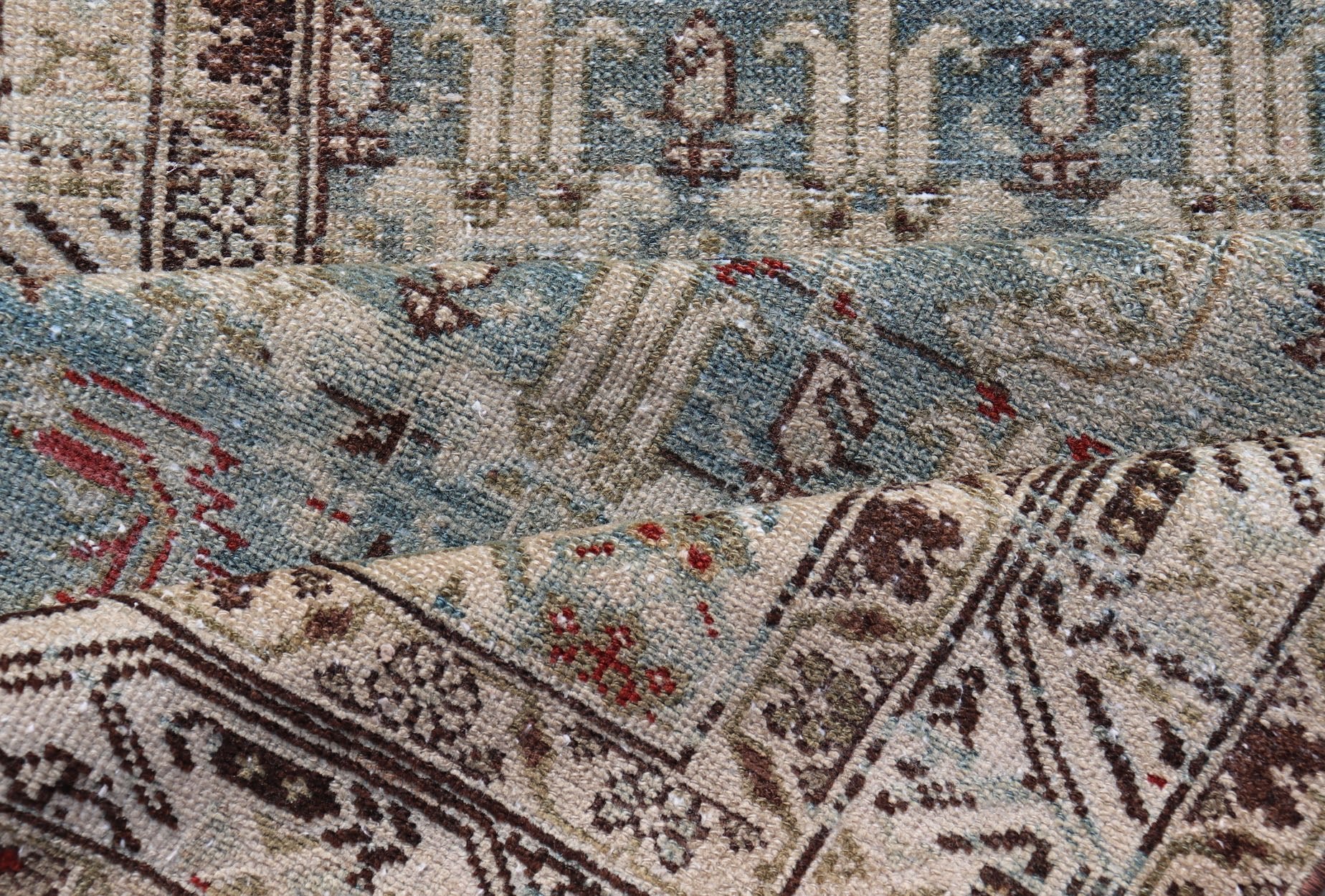 Long Antique Persian Hamedan Runner with Sub - Geometric Design With Red & Blue's. rug EMB - 22136 - 15026, Keivan Woven Arts / country of origin / type: Iran / Hamedan, circa 1910 Measures: 3'4 x 16'9 This beautiful antique Hamedan runner fr... - Keivan Woven ArtsEMB - 22136 - 15026 - 20397Rug