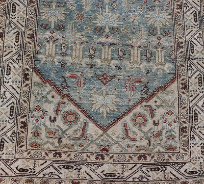 Long Antique Persian Hamedan Runner with Sub - Geometric Design With Red & Blue's. rug EMB - 22136 - 15026, Keivan Woven Arts / country of origin / type: Iran / Hamedan, circa 1910 Measures: 3'4 x 16'9 This beautiful antique Hamedan runner fr... - Keivan Woven ArtsEMB - 22136 - 15026 - 20397Rug