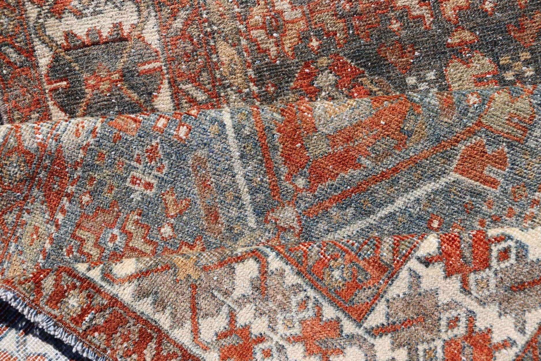 Measures: 2'10 x 13'8 Fine Antique Persian Malayer Runner in Soft Tones of Blue and Orange. Keivan Woven Arts / rug EMB - 22139 - 15022, Keivan Woven Arts / country of origin / type: Iran / Malayer, circa 1920. This long runner Persian Malayer c... - Keivan Woven ArtsEMB - 22139 - 15022 - 20373Rug