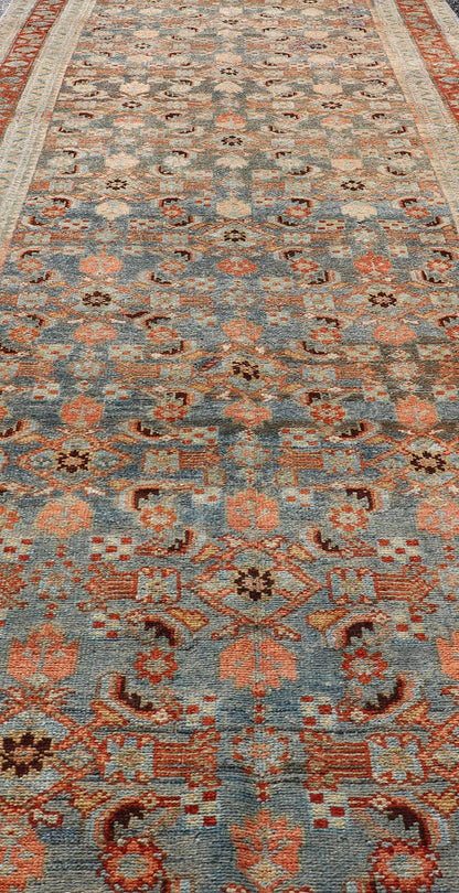 Measures: 3'1 x 15'8 Antique Senneh Persian Long Runner in Wool with All - Over Design in Earthy Tones. Keivan Woven Arts; rug EMB - 22140 - 15046, country of origin / type: Iran / Senneh, circa 1910. This antique Persian long runner Senneh rug has be... - Keivan Woven ArtsEMB - 22140 - 15046 - 20511