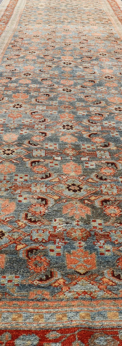 Measures: 3'1 x 15'8 Antique Senneh Persian Long Runner in Wool with All - Over Design in Earthy Tones. Keivan Woven Arts; rug EMB - 22140 - 15046, country of origin / type: Iran / Senneh, circa 1910. This antique Persian long runner Senneh rug has be... - Keivan Woven ArtsEMB - 22140 - 15046 - 20511