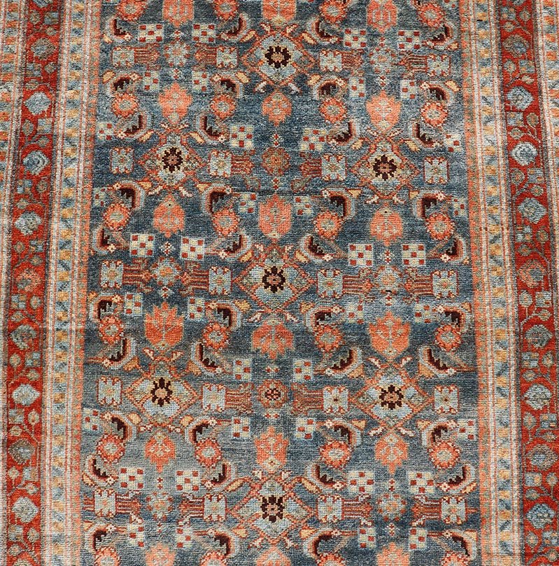 Measures: 3'1 x 15'8 Antique Senneh Persian Long Runner in Wool with All - Over Design in Earthy Tones. Keivan Woven Arts; rug EMB - 22140 - 15046, country of origin / type: Iran / Senneh, circa 1910. This antique Persian long runner Senneh rug has be... - Keivan Woven ArtsEMB - 22140 - 15046 - 20511
