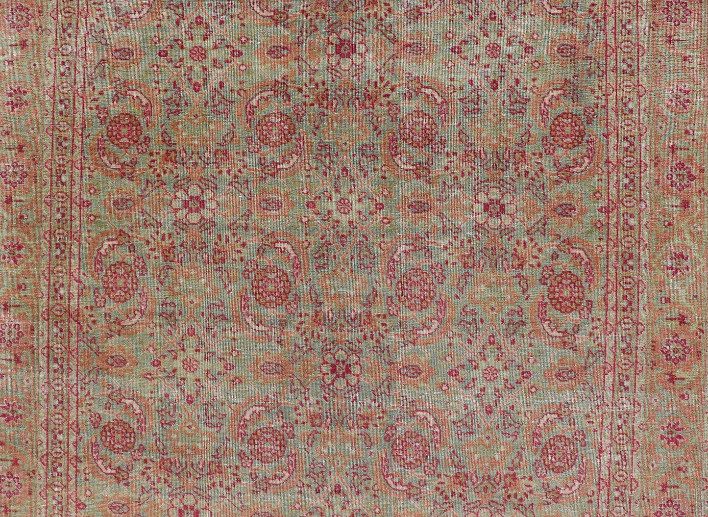 Antique Persian Tabriz Rug With All - Over Design in Light Green, Pink, and Red. Keivan Woven Arts / rug 19 - 0407, country of origin / type: Iran / Tabriz, circa 1920. Measures: 4'7 x 6'7 This antique Persian Tabriz carpet (circa early 20th century... - Keivan Woven ArtsEMB - 22142 - 15028 - 20409Rug