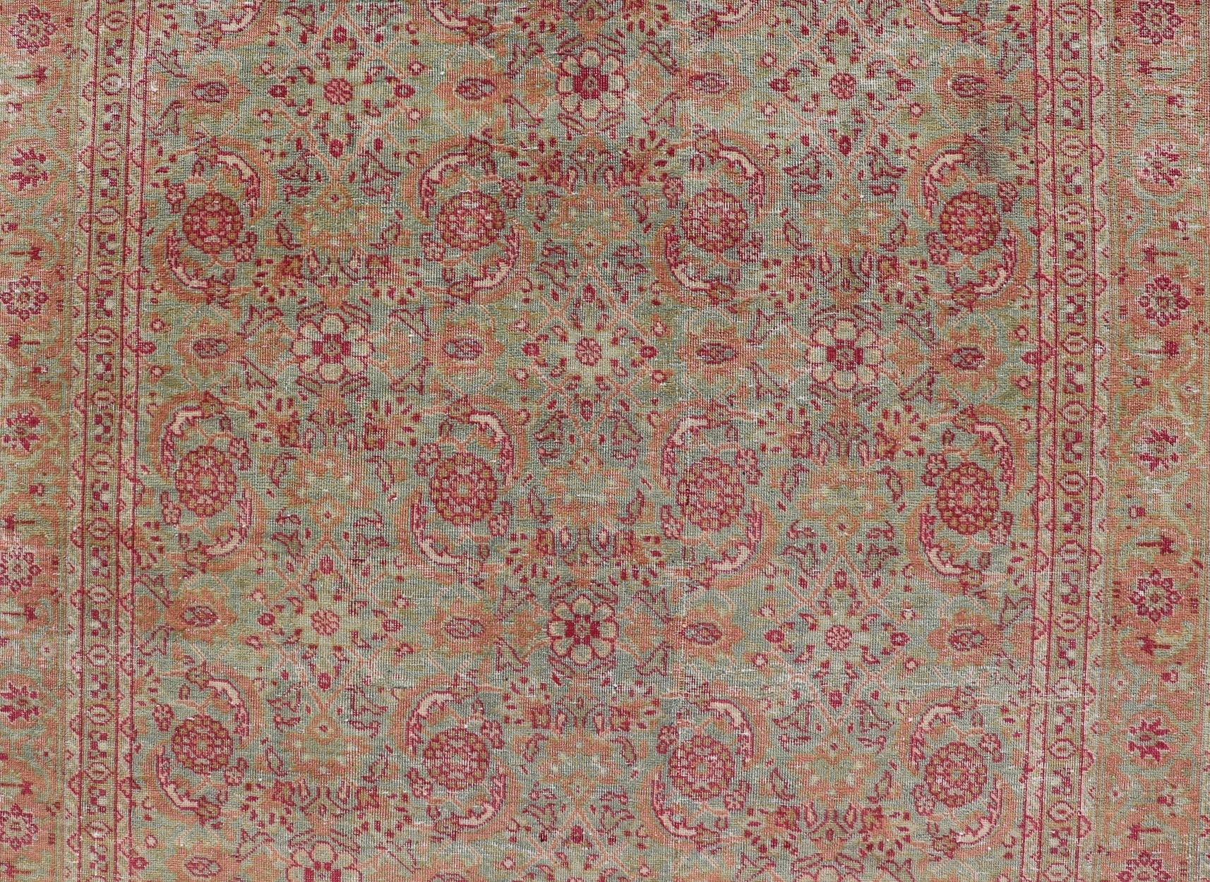 Antique Persian Tabriz Rug With All - Over Design in Light Green, Pink, and Red. Keivan Woven Arts / rug 19 - 0407, country of origin / type: Iran / Tabriz, circa 1920. Measures: 4'7 x 6'7 This antique Persian Tabriz carpet (circa early 20th century... - Keivan Woven ArtsEMB - 22142 - 15028 - 20409Rug