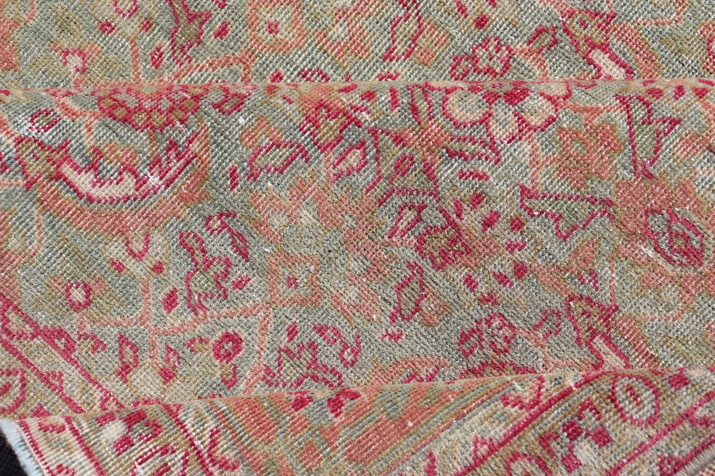 Antique Persian Tabriz Rug With All - Over Design in Light Green, Pink, and Red. Keivan Woven Arts / rug 19 - 0407, country of origin / type: Iran / Tabriz, circa 1920. Measures: 4'7 x 6'7 This antique Persian Tabriz carpet (circa early 20th century... - Keivan Woven ArtsEMB - 22142 - 15028 - 20409Rug