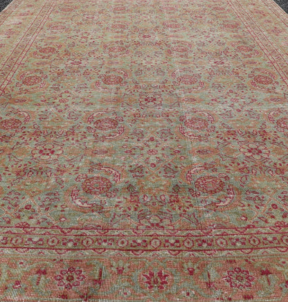 Antique Persian Tabriz Rug With All - Over Design in Light Green, Pink, and Red. Keivan Woven Arts / rug 19 - 0407, country of origin / type: Iran / Tabriz, circa 1920. Measures: 4'7 x 6'7 This antique Persian Tabriz carpet (circa early 20th century... - Keivan Woven ArtsEMB - 22142 - 15028 - 20409Rug