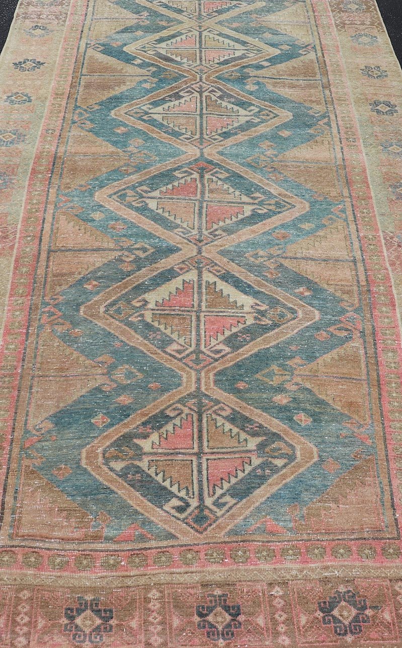 Keivan Woven Arts Antique Persian Gallery Hamadan Rug in Wool with Sub - Geometric Medallion Design. Keivan Woven Arts; rug EMB - 22143 - 15029, country of origin / type: Iran / Hamadan, circa 1920. Measures: 4'10 x 10'1 This antique Persian Hamadan r... - Keivan Woven ArtsEMB - 22143 - 15029 - 20415Rug