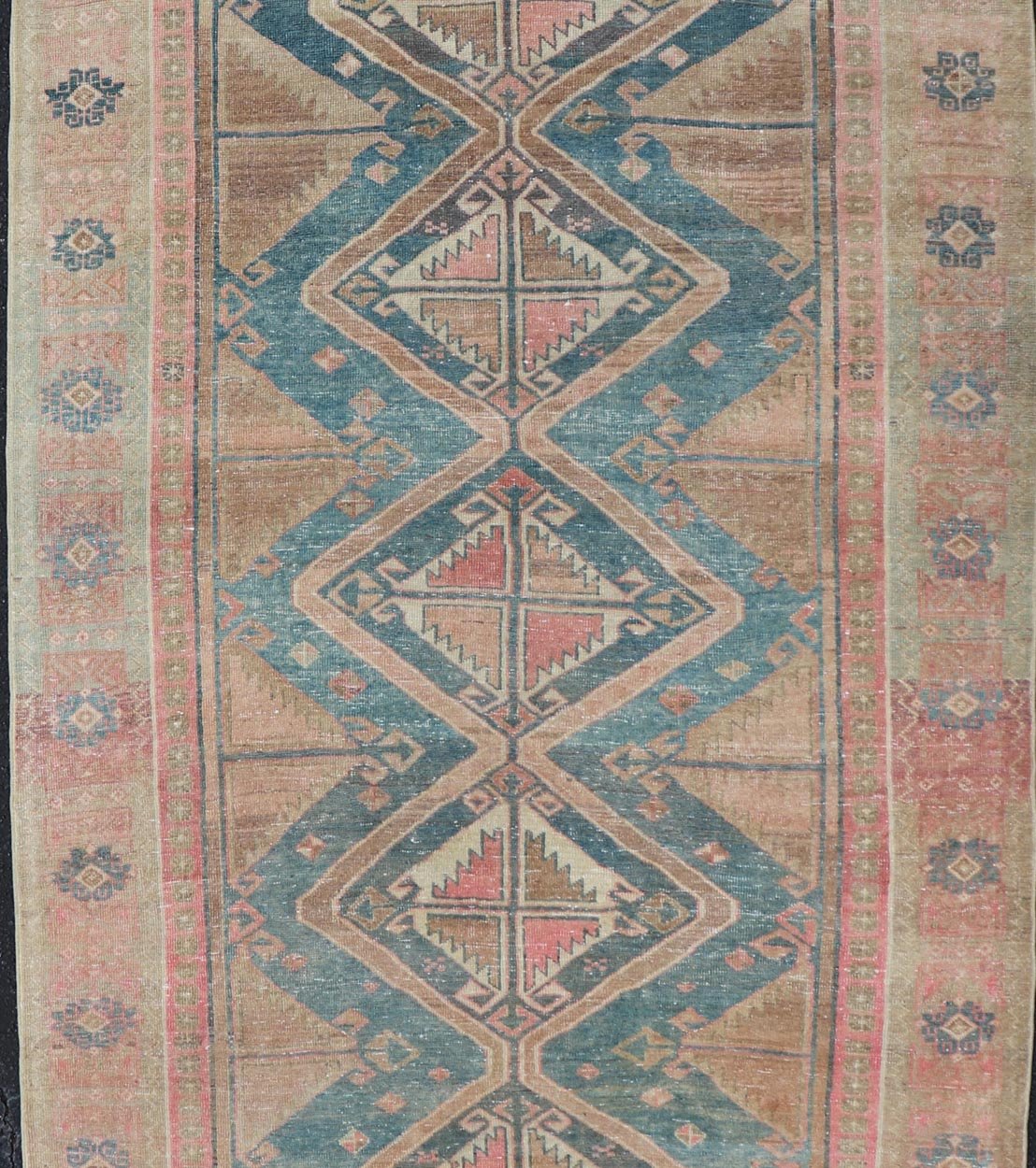 Keivan Woven Arts Antique Persian Gallery Hamadan Rug in Wool with Sub - Geometric Medallion Design. Keivan Woven Arts; rug EMB - 22143 - 15029, country of origin / type: Iran / Hamadan, circa 1920. Measures: 4'10 x 10'1 This antique Persian Hamadan r... - Keivan Woven ArtsEMB - 22143 - 15029 - 20415Rug