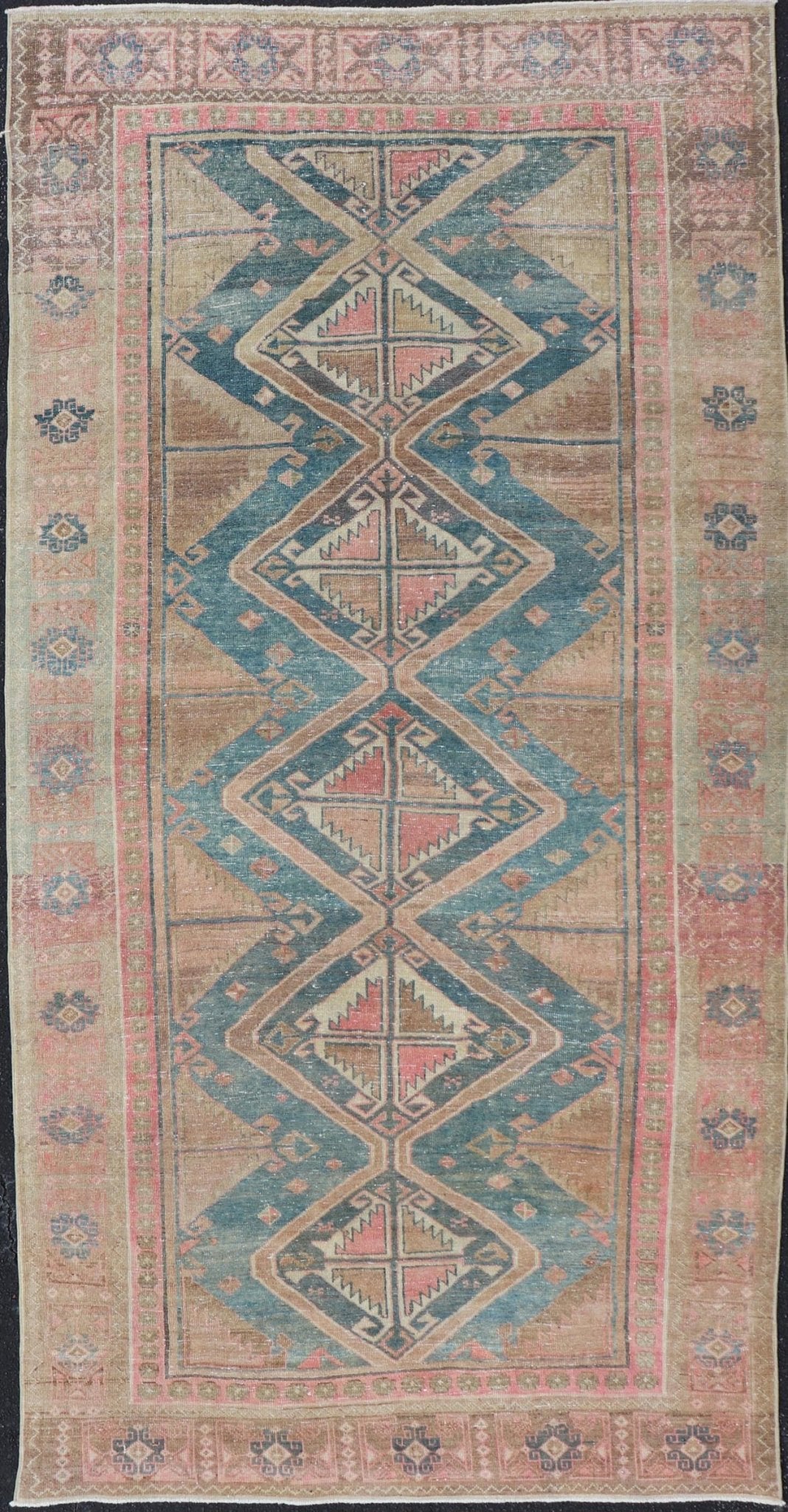 Keivan Woven Arts Antique Persian Gallery Hamadan Rug in Wool with Sub - Geometric Medallion Design. Keivan Woven Arts; rug EMB - 22143 - 15029, country of origin / type: Iran / Hamadan, circa 1920. Measures: 4'10 x 10'1 This antique Persian Hamadan r... - Keivan Woven ArtsEMB - 22143 - 15029 - 20415Rug