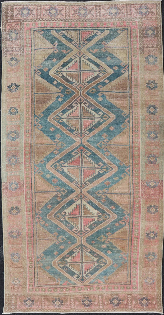 Keivan Woven Arts Antique Persian Gallery Hamadan Rug in Wool with Sub - Geometric Medallion Design. Keivan Woven Arts; rug EMB - 22143 - 15029, country of origin / type: Iran / Hamadan, circa 1920. Measures: 4'10 x 10'1 This antique Persian Hamadan r... - Keivan Woven ArtsEMB - 22143 - 15029 - 20415Rug
