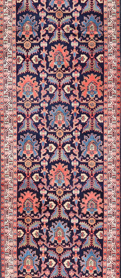 Long Antique Persian Hamadan Runner with All - Over Sub - Geometric Design. Keivan Woven Arts / rug EMB - 22145 - 15076, country of origin / type: Persian / Hamadan, circa Early - 20th Century. Measures: 3'5 x 16'4 This 1920's Persian Hamadan... - Keivan Woven ArtsEMB - 22145 - 15076 - 20673Rug