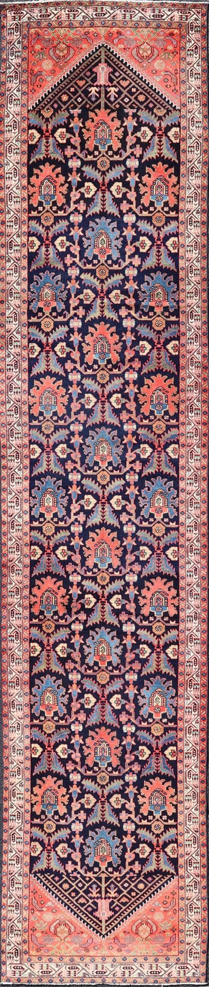 Long Antique Persian Hamadan Runner with All - Over Sub - Geometric Design. Keivan Woven Arts / rug EMB - 22145 - 15076, country of origin / type: Persian / Hamadan, circa Early - 20th Century. Measures: 3'5 x 16'4 This 1920's Persian Hamadan... - Keivan Woven ArtsEMB - 22145 - 15076 - 20673Rug