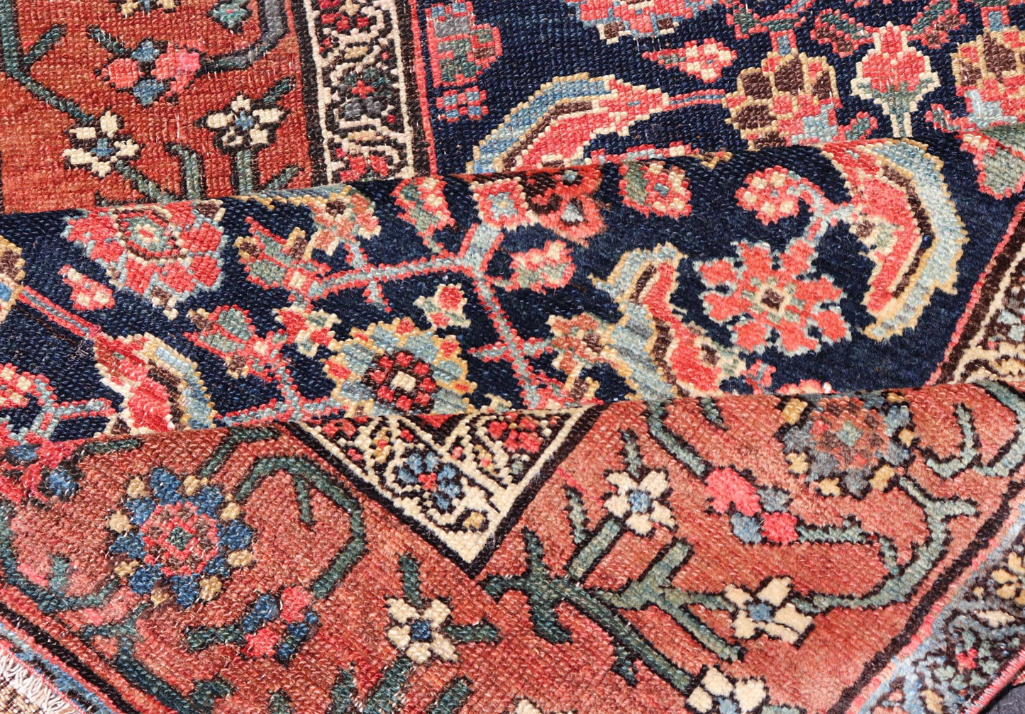 Antique Persian Gallery Malayer Runner in Blue Background with Multi Colors. Keivan Woven Arts / rug EMB - 22147 - 15078, country of origin / type: Iran / Malayer, circa 1910 Measures: 3'6 x 12'7 This antique Persian Malayer is bright and bold, with... - Keivan Woven ArtsEMB - 22147 - 15078 - 20685Rug