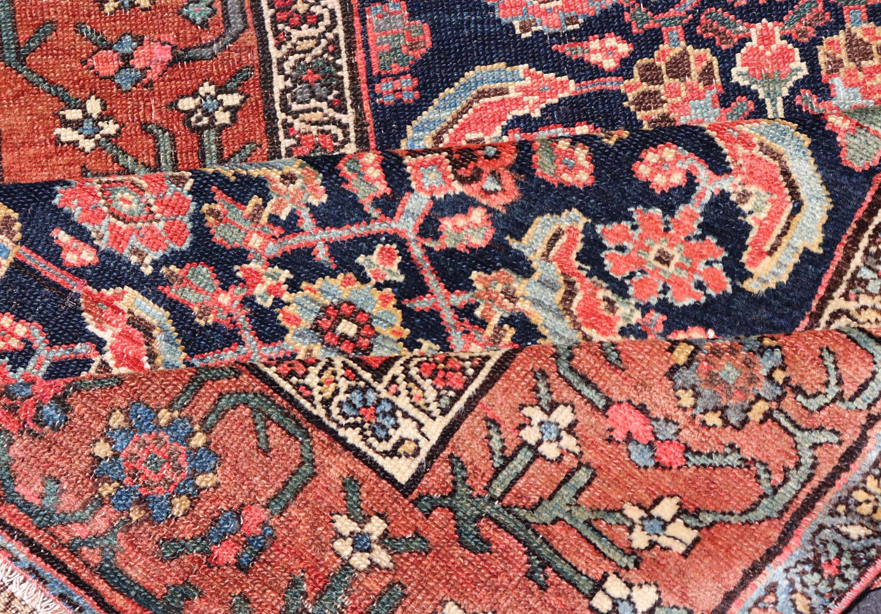 Antique Persian Gallery Malayer Runner in Blue Background with Multi Colors. Keivan Woven Arts / rug EMB - 22147 - 15078, country of origin / type: Iran / Malayer, circa 1910 Measures: 3'6 x 12'7 This antique Persian Malayer is bright and bold, with... - Keivan Woven ArtsEMB - 22147 - 15078 - 20685Rug