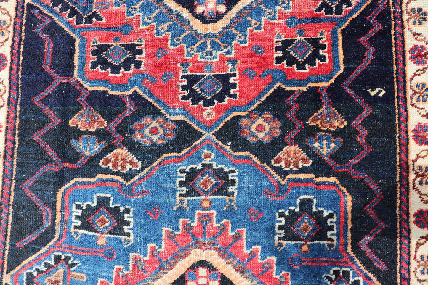 Antique Persian Kurdish Tribal Rug in Sub - Geometric Medallion Design. Country of origin: Iran; Type: Kurdish; Design: Tribal, Floral Tribal; Keivan Woven Arts: EMB - 22151 - 15071. Measures: 4'5 x 7'8 This antique Kurdish rug displays great contrast... - Keivan Woven ArtsEMB - 22151 - 15071 - 20643