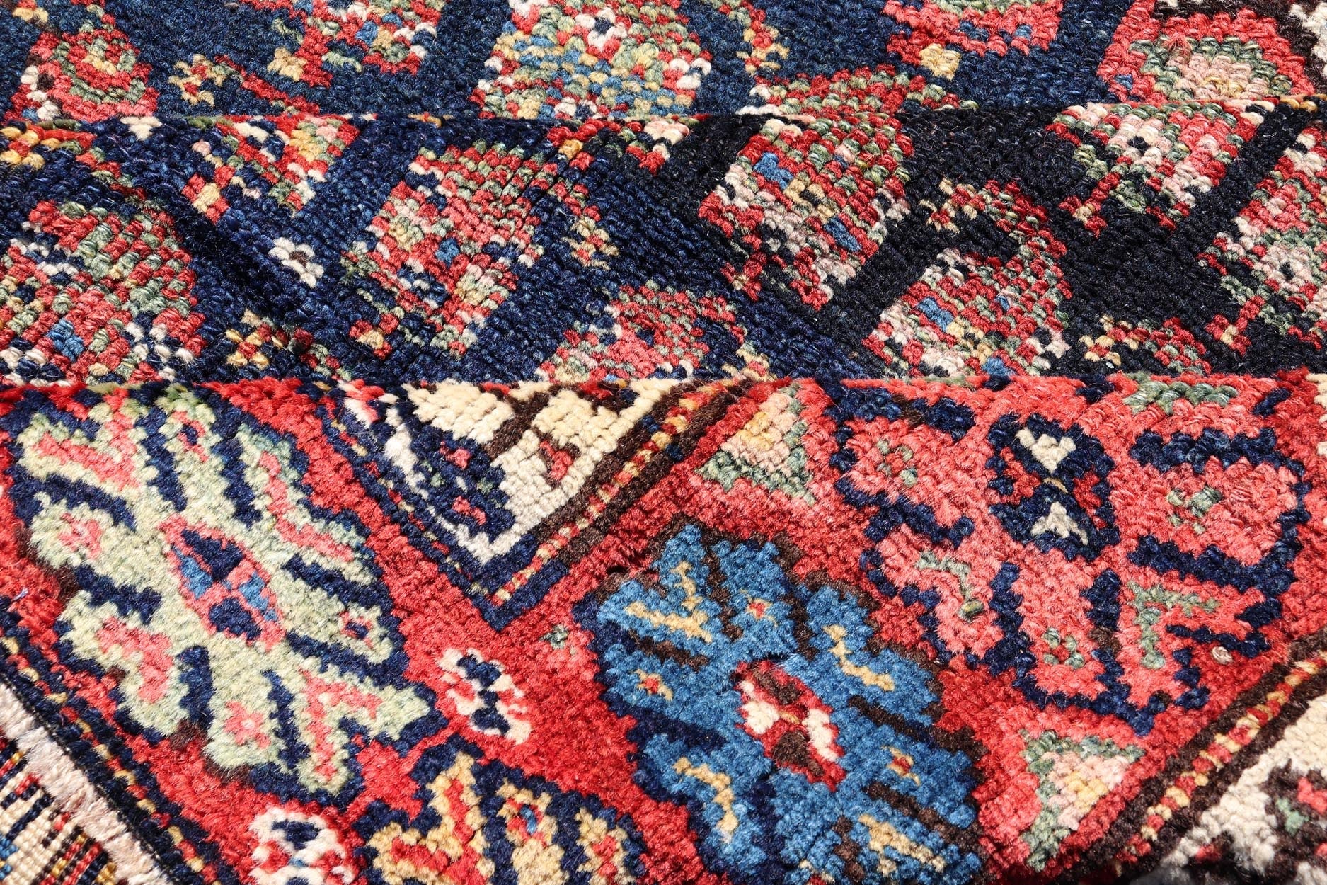 Measures: 3'10 x 9'4 Antique Kurdish Gallery Runner In All - Over Geometric Design on a Blue Background. Country of Origin: Iran; Type: Kurdish; Design: Tribal, Floral, Tribal Motif; Keivan Woven Arts: Rug EMB - 22154 - 15074. This antique galler... - Keivan Woven ArtsEMB - 22154 - 15074 - 20661