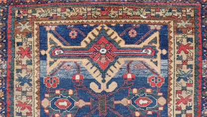 Antique Persian Hamadan Rug with Colorful Geometric Medallion on A Blue Field Measures: 3'4 x 6'1 Antique Persian Hamadan Rug with Colorful Geometric Medallion on A Blue Field. Keivan Woven Arts / rug EMB - 22155 - 15082, country of origin / ty... - Keivan Woven ArtsEMB - 22155 - 15082 - 17442Rug