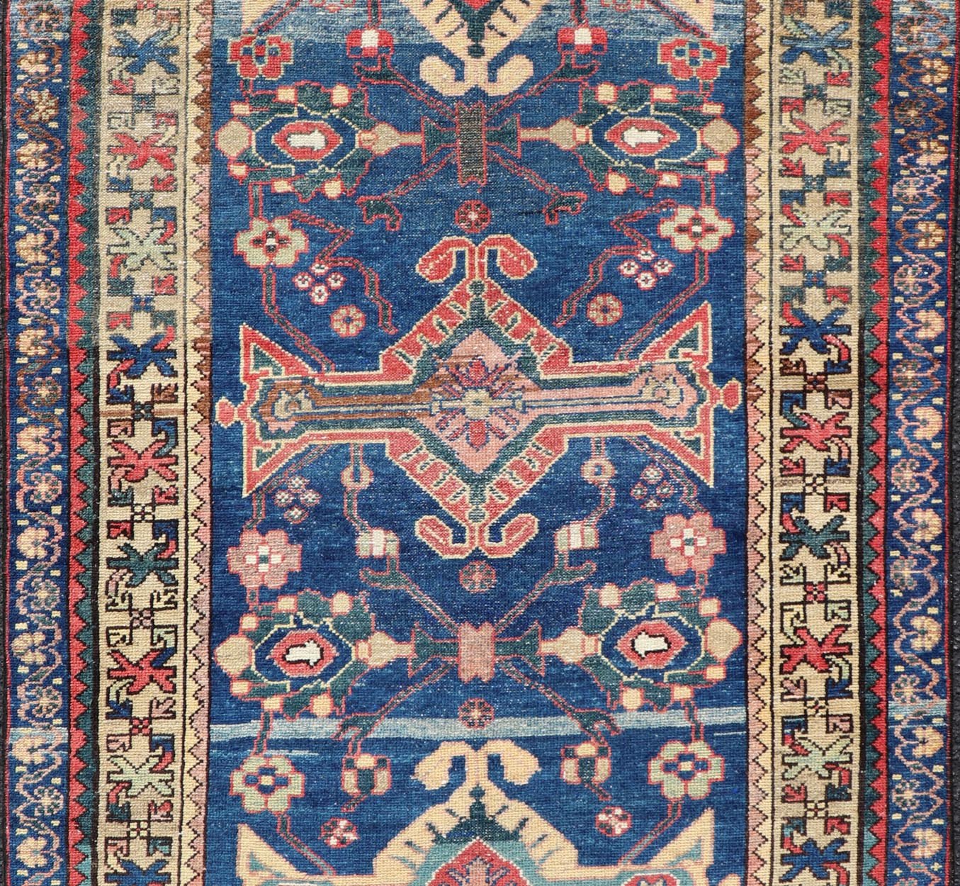 Antique Persian Hamadan Rug with Colorful Geometric Medallion on A Blue Field Measures: 3'4 x 6'1 Antique Persian Hamadan Rug with Colorful Geometric Medallion on A Blue Field. Keivan Woven Arts / rug EMB - 22155 - 15082, country of origin / ty... - Keivan Woven ArtsEMB - 22155 - 15082 - 17442Rug