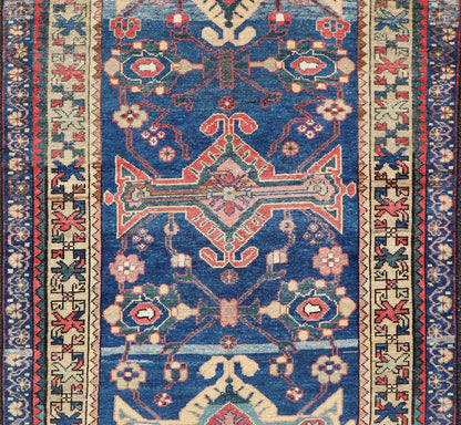 Antique Persian Hamadan Rug with Colorful Geometric Medallion on A Blue Field Measures: 3'4 x 6'1 Antique Persian Hamadan Rug with Colorful Geometric Medallion on A Blue Field. Keivan Woven Arts / rug EMB - 22155 - 15082, country of origin / ty... - Keivan Woven ArtsEMB - 22155 - 15082 - 17442Rug