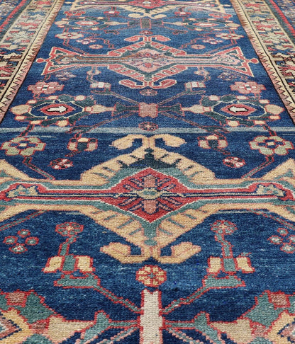 Antique Persian Hamadan Rug with Colorful Geometric Medallion on A Blue Field Measures: 3'4 x 6'1 Antique Persian Hamadan Rug with Colorful Geometric Medallion on A Blue Field. Keivan Woven Arts / rug EMB - 22155 - 15082, country of origin / ty... - Keivan Woven ArtsEMB - 22155 - 15082 - 17442Rug