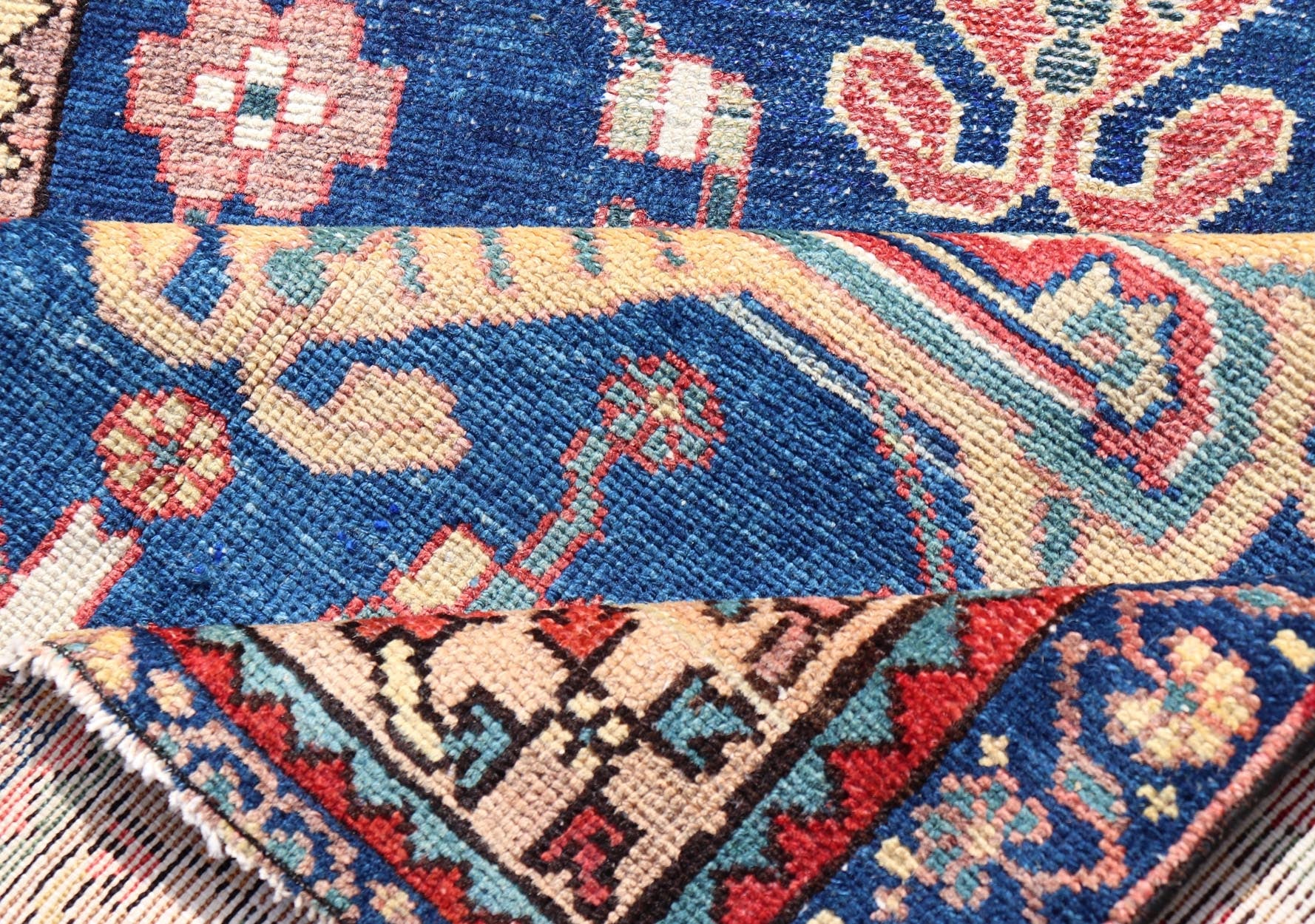 Antique Persian Hamadan Rug with Colorful Geometric Medallion on A Blue Field Measures: 3'4 x 6'1 Antique Persian Hamadan Rug with Colorful Geometric Medallion on A Blue Field. Keivan Woven Arts / rug EMB - 22155 - 15082, country of origin / ty... - Keivan Woven ArtsEMB - 22155 - 15082 - 17442Rug