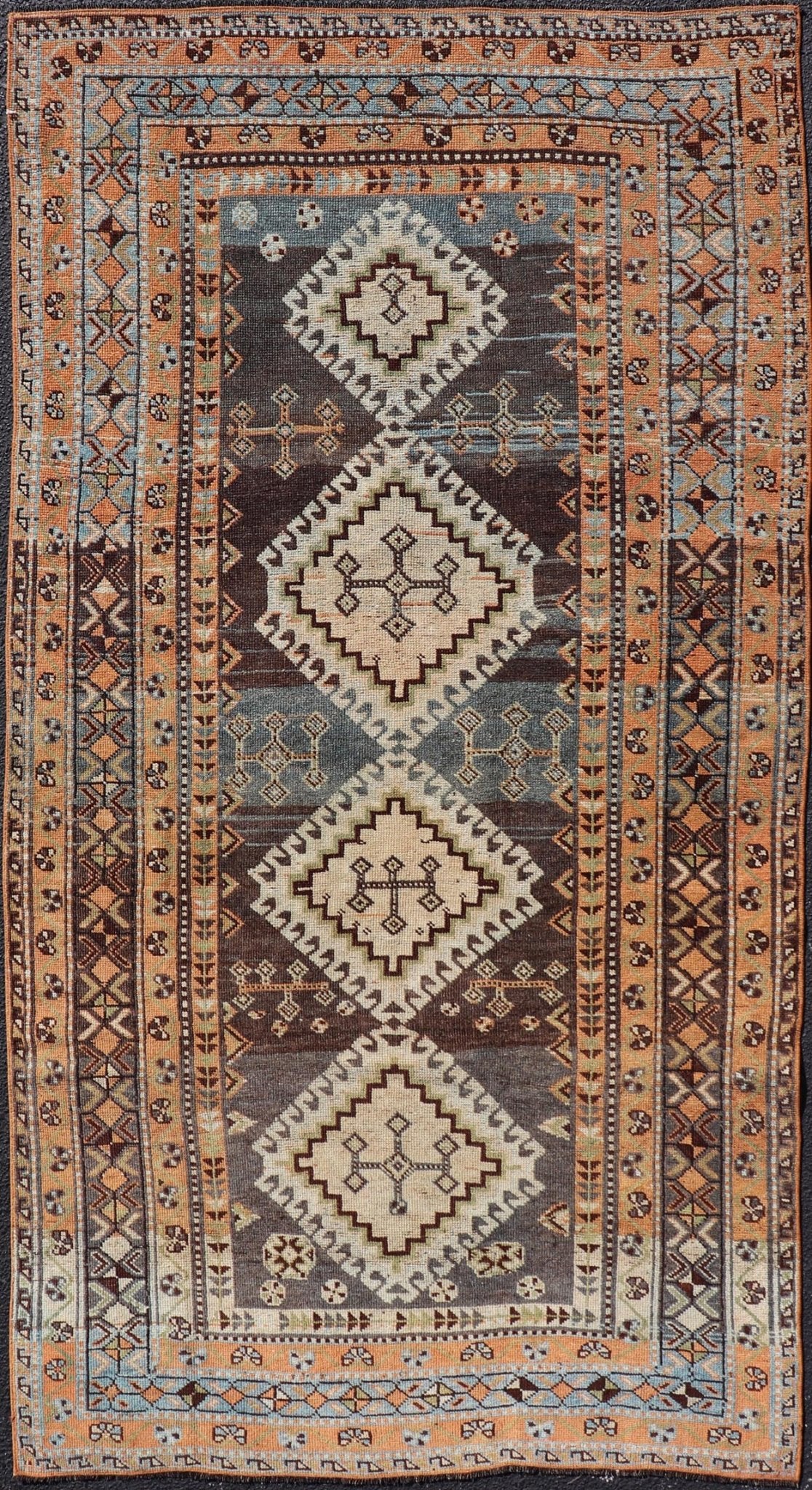 Measures: 4'5 x 8'8 Antique Persian Lori Rug with All - Over Geometric Tribal Medallion Design. Keivan Woven Arts / rug EMB - 22156 - 15069, country of origin / type: Iran / lori, circa 1900 This beautiful antique early 20th century Persian tribal... - Keivan Woven ArtsEMB - 22156 - 15069 - 20637Rug