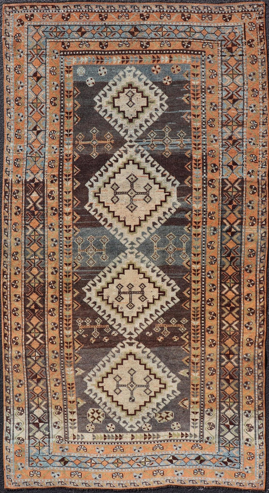 Measures: 4'5 x 8'8 Antique Persian Lori Rug with All - Over Geometric Tribal Medallion Design. Keivan Woven Arts / rug EMB - 22156 - 15069, country of origin / type: Iran / lori, circa 1900 This beautiful antique early 20th century Persian tribal... - Keivan Woven ArtsEMB - 22156 - 15069 - 20637Rug