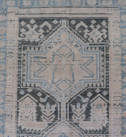 Measures: 2'10 x 10'3 Antique Persian Hamadan Runner with All - Over Medallion Design in Lt. Blue. Keivan Woven Arts; rug EMB - 22157 - 15058, country of origin / type: Iran / Hamadan, circa 1920. This antique Persian Hamadan rug has been hand - knotted... - Keivan Woven ArtsEMB - 22157 - 15058 - 20577Rug