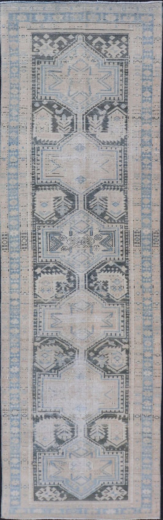 Measures: 2'10 x 10'3 Antique Persian Hamadan Runner with All - Over Medallion Design in Lt. Blue. Keivan Woven Arts; rug EMB - 22157 - 15058, country of origin / type: Iran / Hamadan, circa 1920. This antique Persian Hamadan rug has been hand - knotted... - Keivan Woven ArtsEMB - 22157 - 15058 - 20577