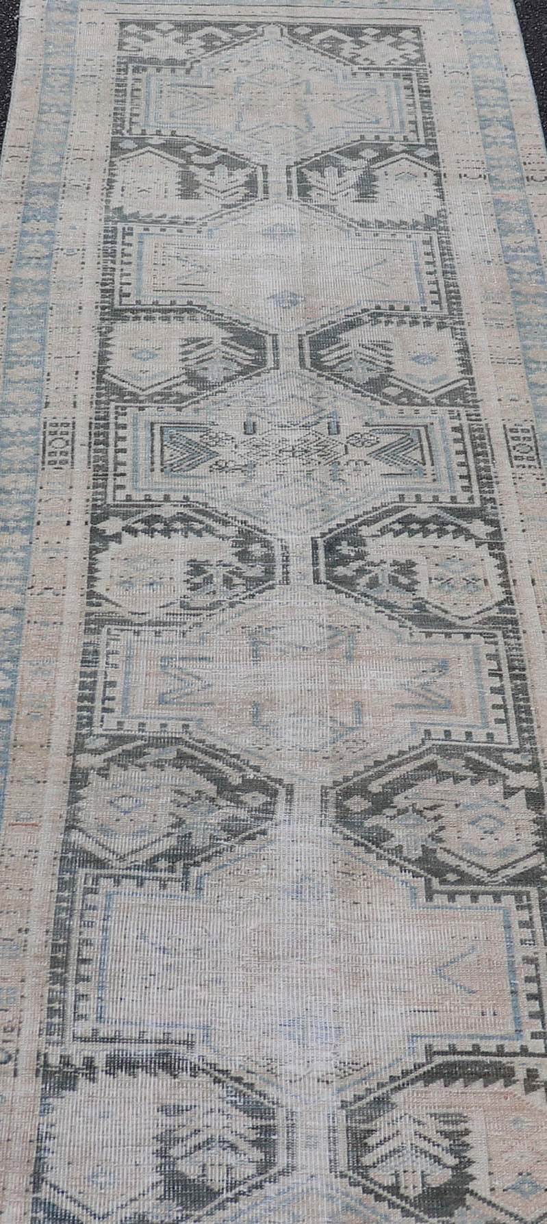 Measures: 2'10 x 10'3 Antique Persian Hamadan Runner with All - Over Medallion Design in Lt. Blue. Keivan Woven Arts; rug EMB - 22157 - 15058, country of origin / type: Iran / Hamadan, circa 1920. This antique Persian Hamadan rug has been hand - knotted... - Keivan Woven ArtsEMB - 22157 - 15058 - 20577