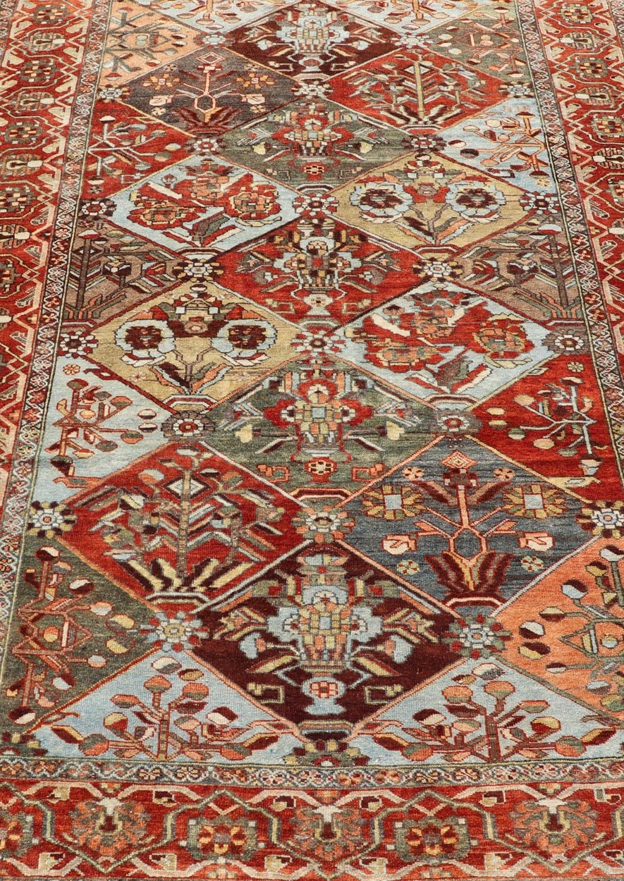 Measures: 5'0 x 8'0 Antique Persian Bakhitari Colorful Rug in All - Over Diamond Garden Design. Keivan Woven Arts / rug EMB - 22158 - 15045 origin / type: Iran / Bakhitari, circa 1920. This beautiful Bakitari rug from Persia features an elaborate ... - Keivan Woven ArtsEMB - 22158 - 15045 - 20505Rug