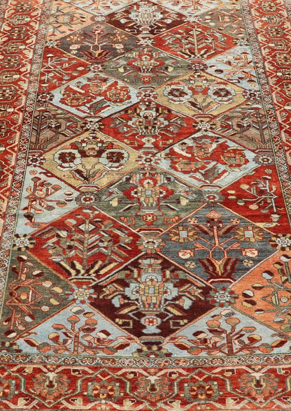 Measures: 5'0 x 8'0 Antique Persian Bakhitari Colorful Rug in All - Over Diamond Garden Design. Keivan Woven Arts / rug EMB - 22158 - 15045 origin / type: Iran / Bakhitari, circa 1920. This beautiful Bakitari rug from Persia features an elaborate ... - Keivan Woven ArtsEMB - 22158 - 15045 - 20505Rug