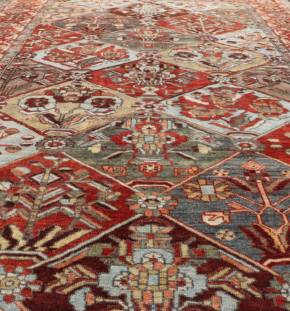Measures: 5'0 x 8'0 Antique Persian Bakhitari Colorful Rug in All - Over Diamond Garden Design. Keivan Woven Arts / rug EMB - 22158 - 15045 origin / type: Iran / Bakhitari, circa 1920. This beautiful Bakitari rug from Persia features an elaborate ... - Keivan Woven ArtsEMB - 22158 - 15045 - 20505Rug