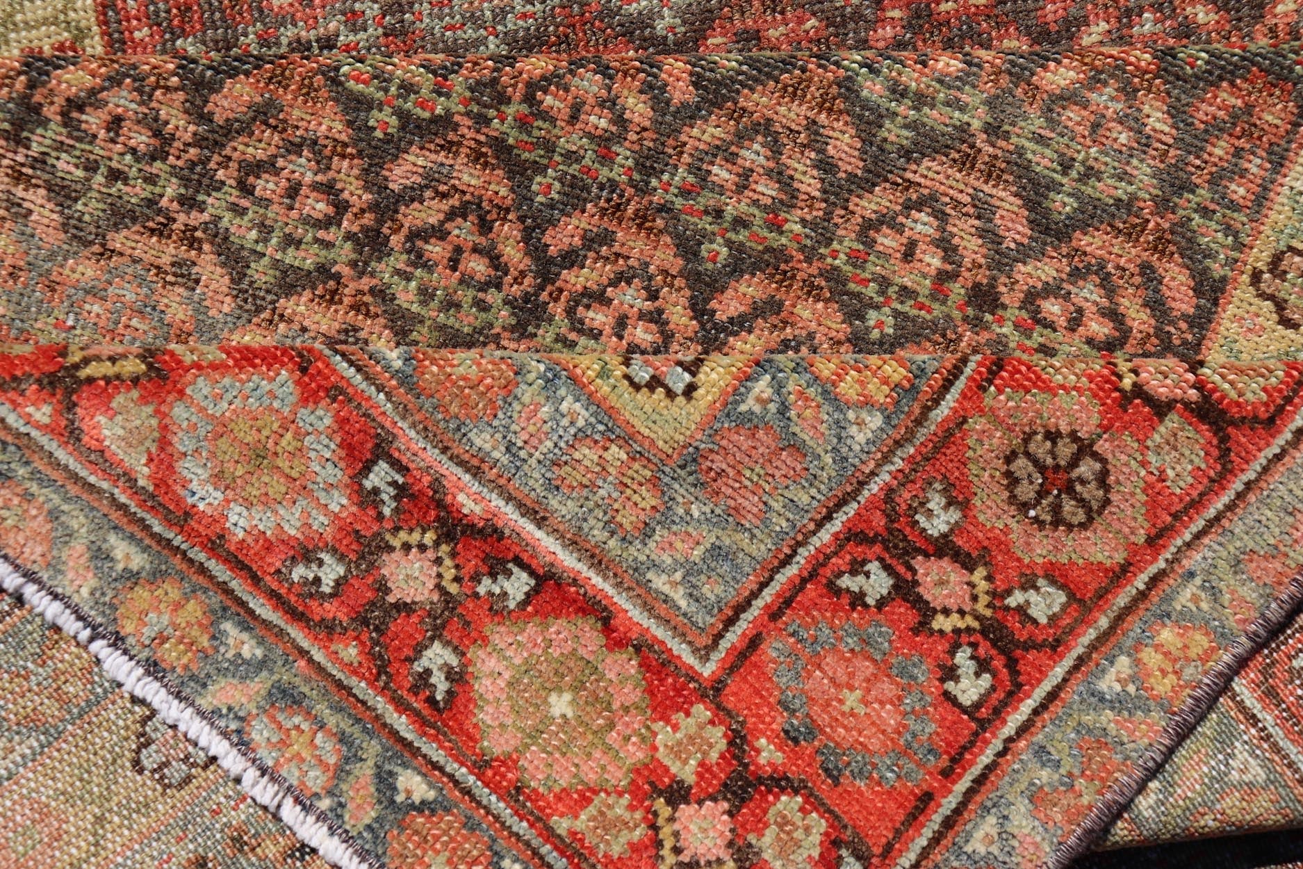 Antique Malayer Persian Long Runner with All Over Paisley Design Red and Brown. Keivan Woven Arts; rug / EMB - 22159 - 15062 Country of origin: Iran Circa 1920's Type Malayer Measures: 3'0 x 15'2 This antique Malayer runner features a modest, multi - ... - Keivan Woven ArtsEMB - 22159 - 15062 - 20595