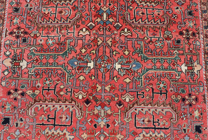 Persian Antique Heriz Rug with All - Over Geometric Design in Jewel Tones. Keivan Woven Arts / Rug / EMB - 22161 - 15110, country of origin / type: Iran /Heriz, circa 1920 Measures: 7'3 x 9'9 This lovely Antique Heriz rug, hailing from northwestern Ira... - Keivan Woven ArtsEMB - 22161 - 15110 - 20818