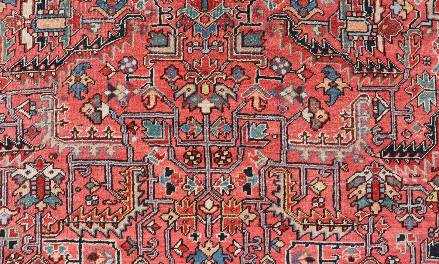Persian Antique Heriz Rug with All - Over Geometric Design in Jewel Tones. Keivan Woven Arts / Rug / EMB - 22161 - 15110, country of origin / type: Iran /Heriz, circa 1920 Measures: 7'3 x 9'9 This lovely Antique Heriz rug, hailing from northwestern Ira... - Keivan Woven ArtsEMB - 22161 - 15110 - 20818Rug