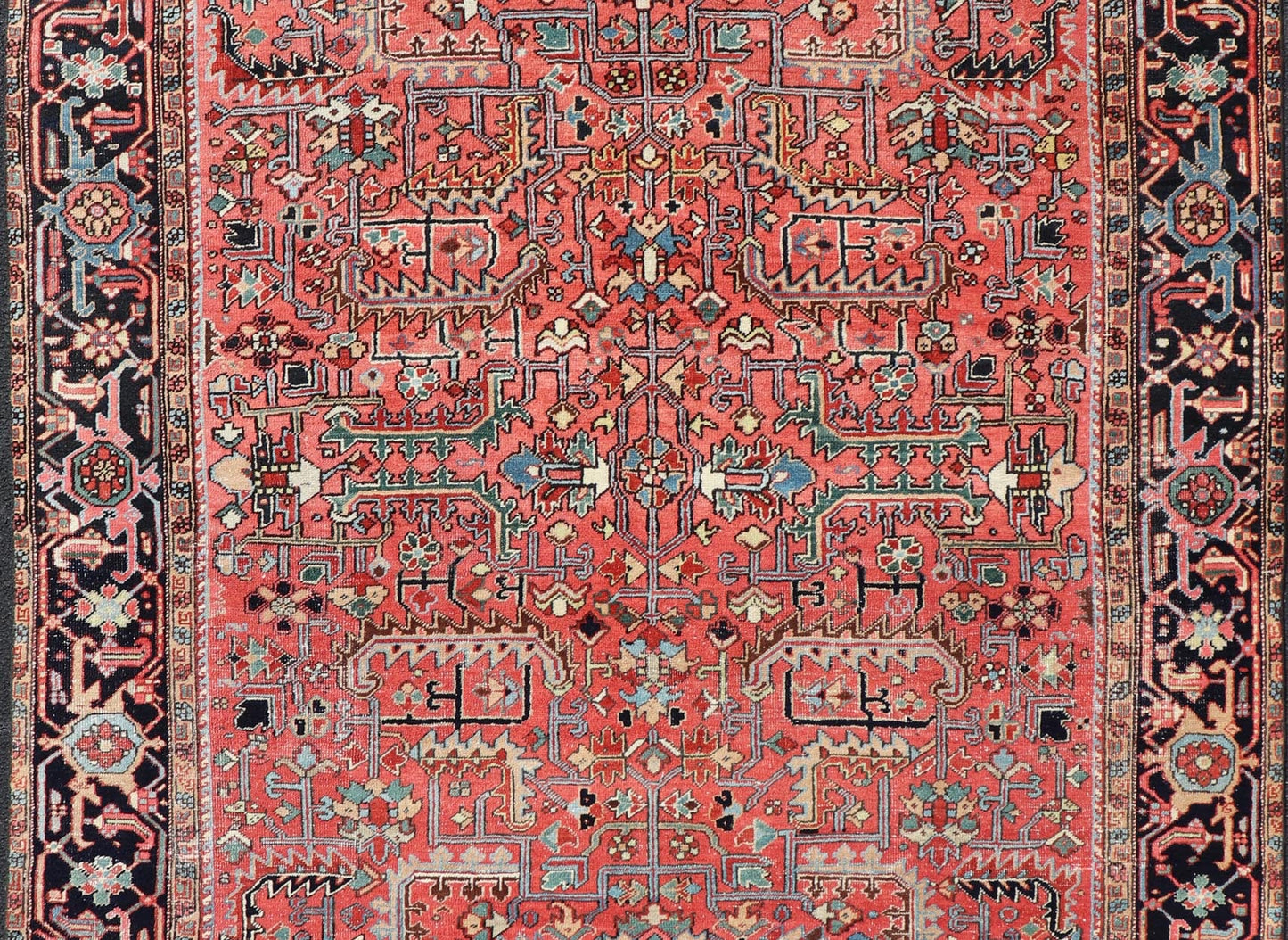 Persian Antique Heriz Rug with All - Over Geometric Design in Jewel Tones. Keivan Woven Arts / Rug / EMB - 22161 - 15110, country of origin / type: Iran /Heriz, circa 1920 Measures: 7'3 x 9'9 This lovely Antique Heriz rug, hailing from northwestern Ira... - Keivan Woven ArtsEMB - 22161 - 15110 - 20818