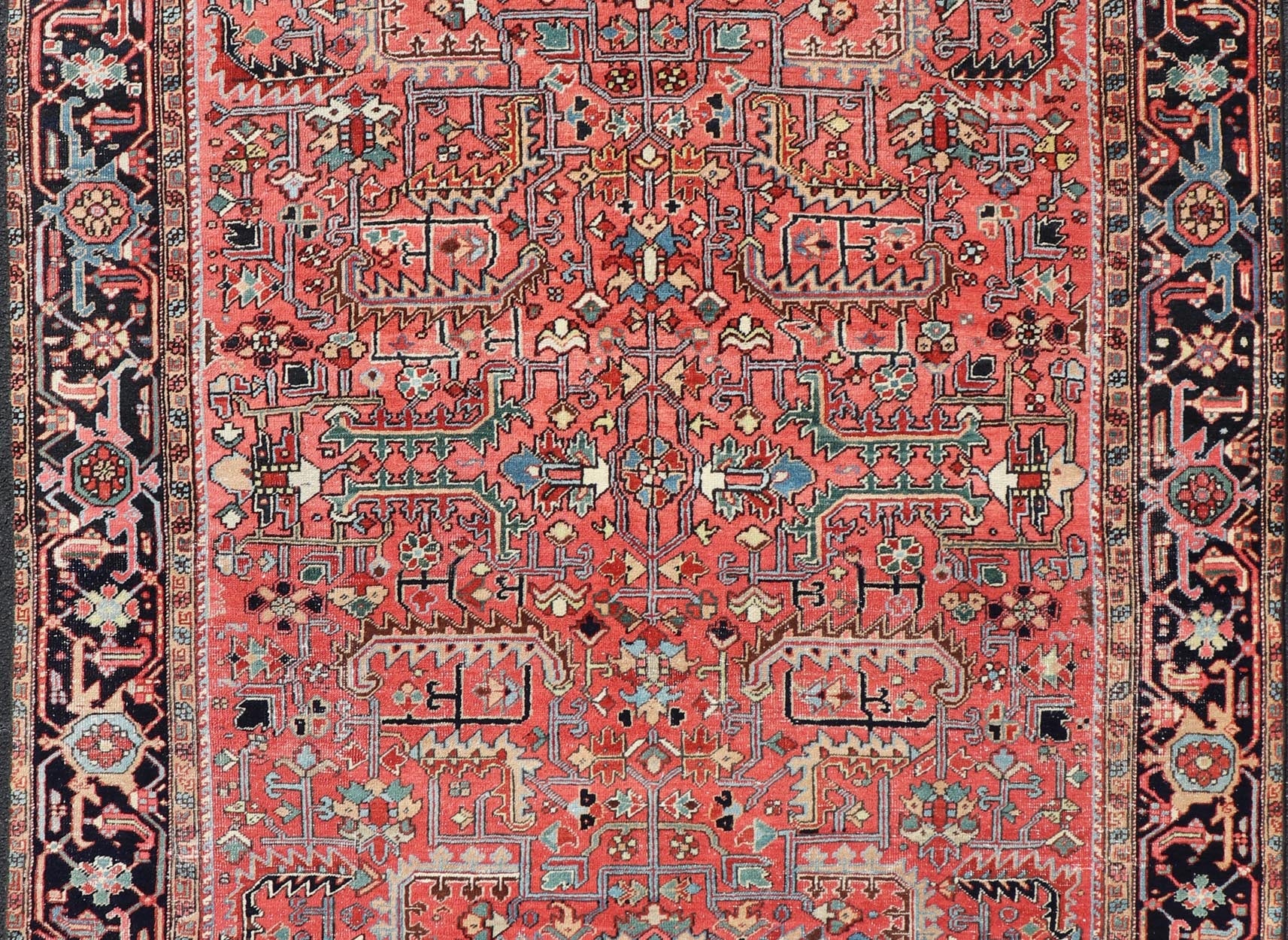 Persian Antique Heriz Rug with All - Over Geometric Design in Jewel Tones. Keivan Woven Arts / Rug / EMB - 22161 - 15110, country of origin / type: Iran /Heriz, circa 1920 Measures: 7'3 x 9'9 This lovely Antique Heriz rug, hailing from northwestern Ira... - Keivan Woven ArtsEMB - 22161 - 15110 - 20818