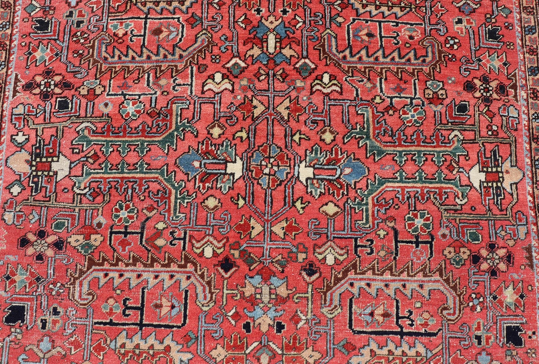 Persian Antique Heriz Rug with All - Over Geometric Design in Jewel Tones. Keivan Woven Arts / Rug / EMB - 22161 - 15110, country of origin / type: Iran /Heriz, circa 1920 Measures: 7'3 x 9'9 This lovely Antique Heriz rug, hailing from northwestern Ira... - Keivan Woven ArtsEMB - 22161 - 15110 - 20818Rug